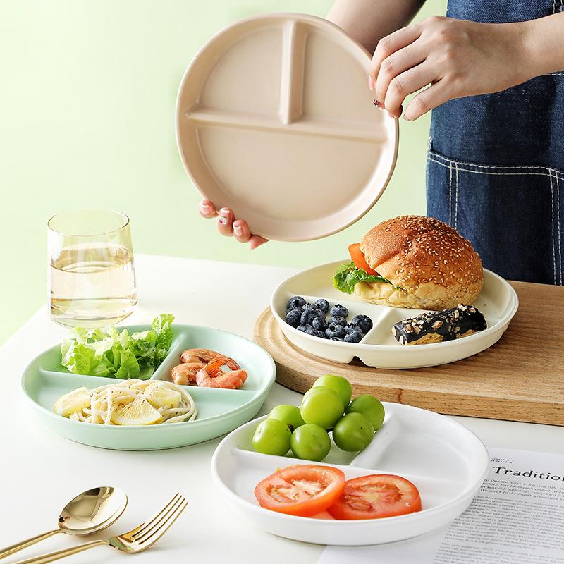 Nordic Style Grid Plate Ceramic Breakfast Fat Reduction Plate High Value Baby Plate One Person Food Three Grid Quantitative Plate