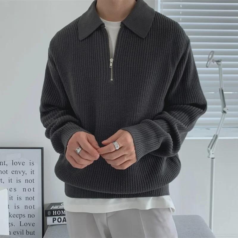 Men's Winter Loose Lapel Polo Sweater Jacket - Trendy Knitted Fashion