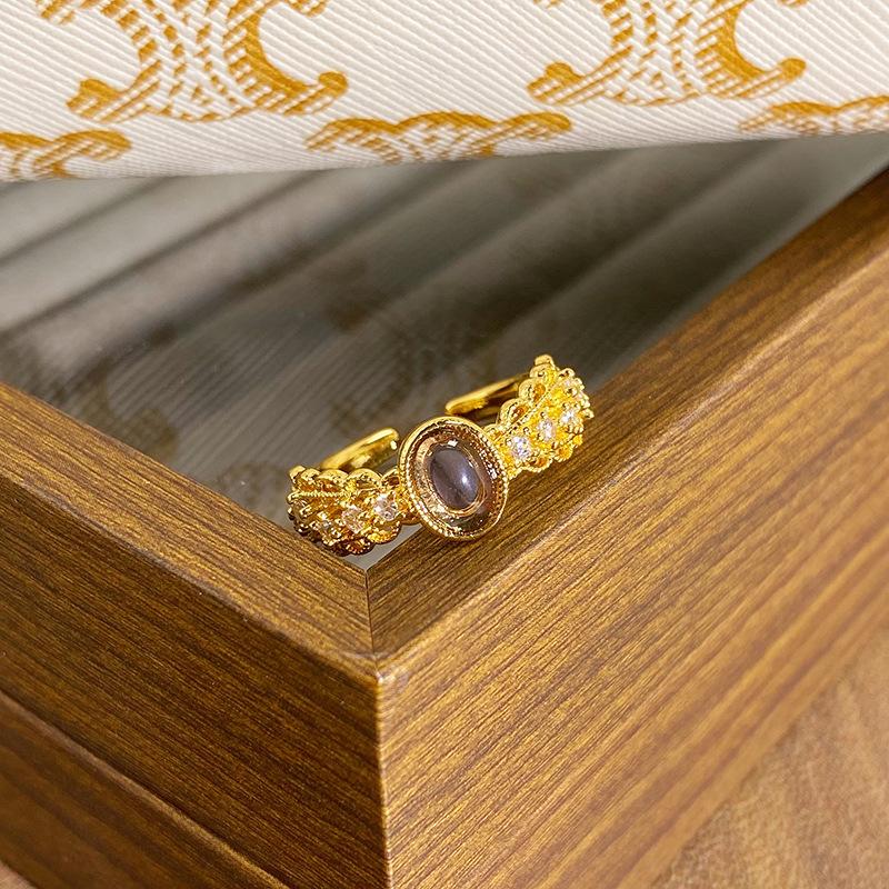 Medieval Personality Retro Fortune Imitation Opal Exquisite Opening Ring Fashion Niche Light Luxury High-End Ring Woman