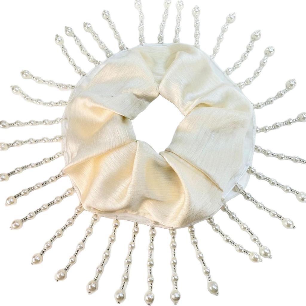 Satin Tassel Pearl Hair Tie - Non-Constricting Ponytail Accessory for Women