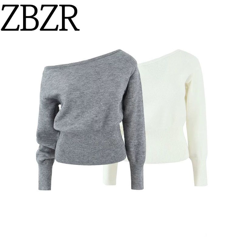 Za New Fall Women's Clothing 2025 Fashion Style French Retro Fashion Long Sleeve Sexy off-the-Shoulder Shoulder-Baring Sweater