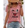 [T-shirt Imprimé Ancre] T-shirt Décontracté pour Femme à Imprimé Ancre et Col en V - Court