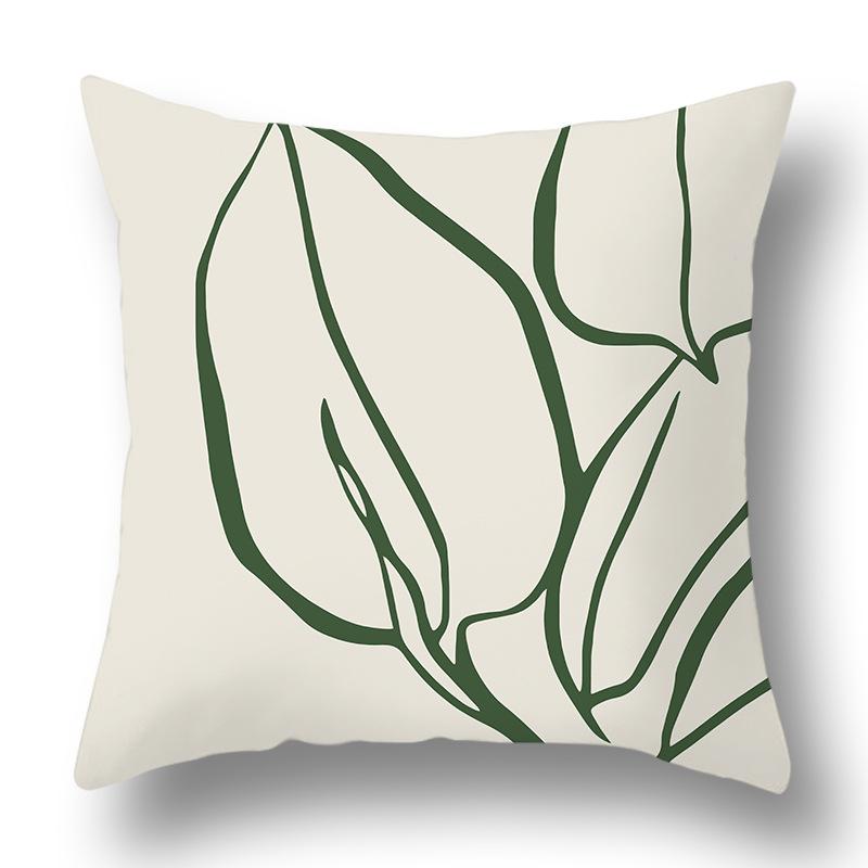 Nordic Abstract Green Geometric Pillowcase Flower Print Home Petal Velvet Pillow Cushion Cover