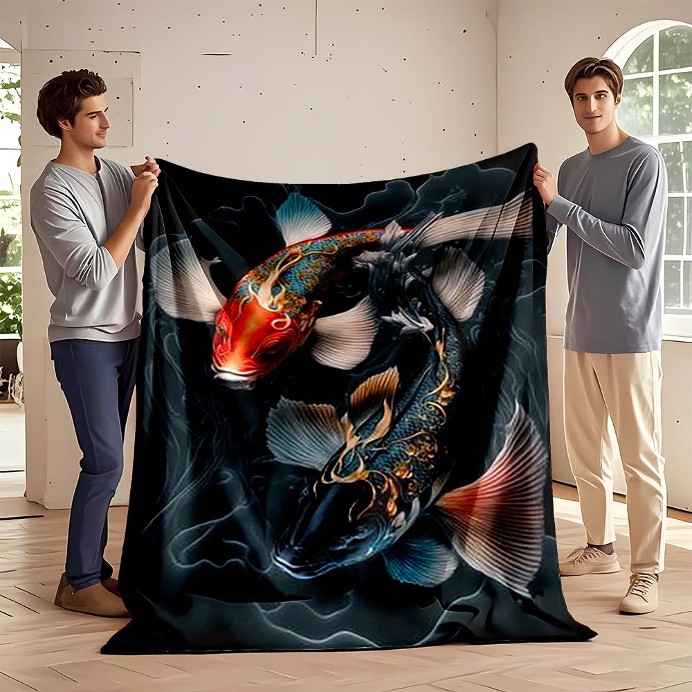 Koi Fish Yin-yang Design with Vibrant Colors. Flannel Blanket for Bedroom, Living Room, Sofa, and Nap Sofas.