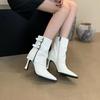 2025 European and American Autumn and Winter New Fashion Internet Celebrity Pointed Head Thin Heel Pipe Boots High Heel Temperament Women's Short Boot