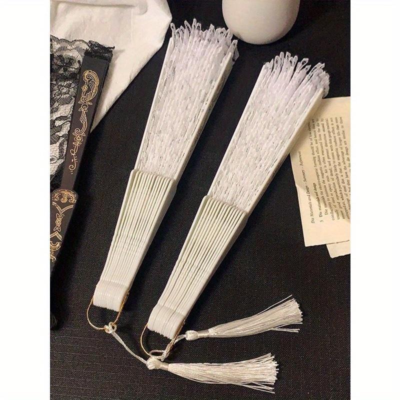 1pc New Chinese Vintage Black Lace Folding Fan Cheongsam Fan Tasseled Old-Fashioned Style Best Gifts Birthday Decorative Fan