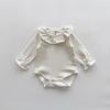 Renren 2025 Spring/Autumn New Arrival Baby Girls' Cotton Ruffled Collar Pullover Closure Base Romper Korean Style Long Sleeve