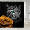 Cheetah Print Shower Curtain, African Leopard Animal Design, Red Floral Black Waterproof Panel With Hooks
