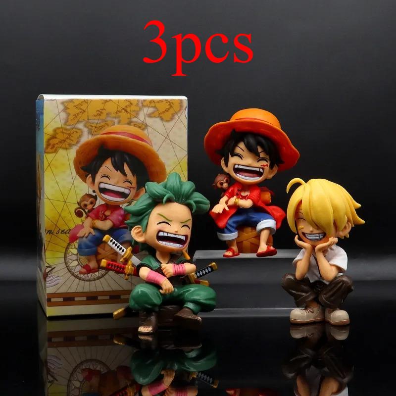 3pcs13cm Anime Figure One Piece Monkey D Luffy Roronoa Zoro Kawaii Toys Q Figural Nendoroid Car Decoration PVC Model Gift