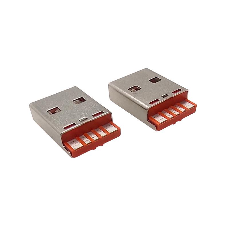 USBA Male Plug, Short Body (17mm), Orange, 5-Pin, 5A Fast Charging Port