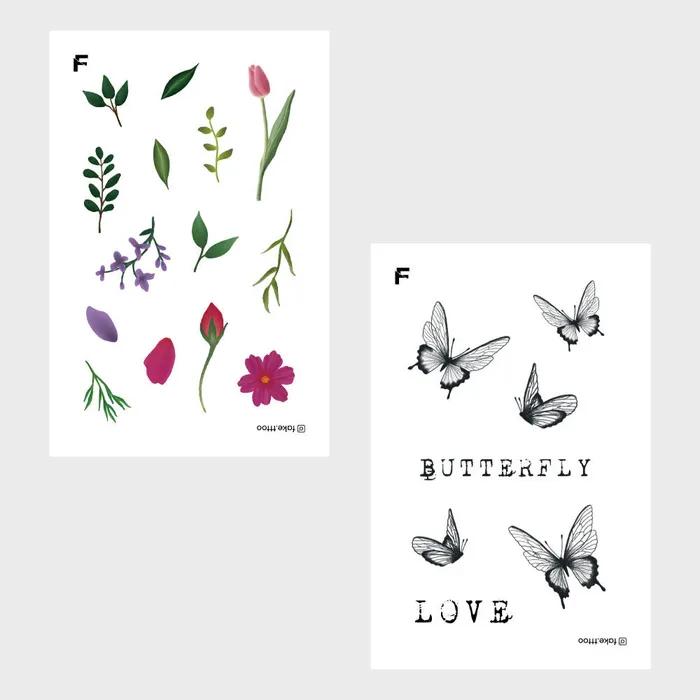

Flower Garden & Butterfly Tattoo Sticker Best 2-piece Set