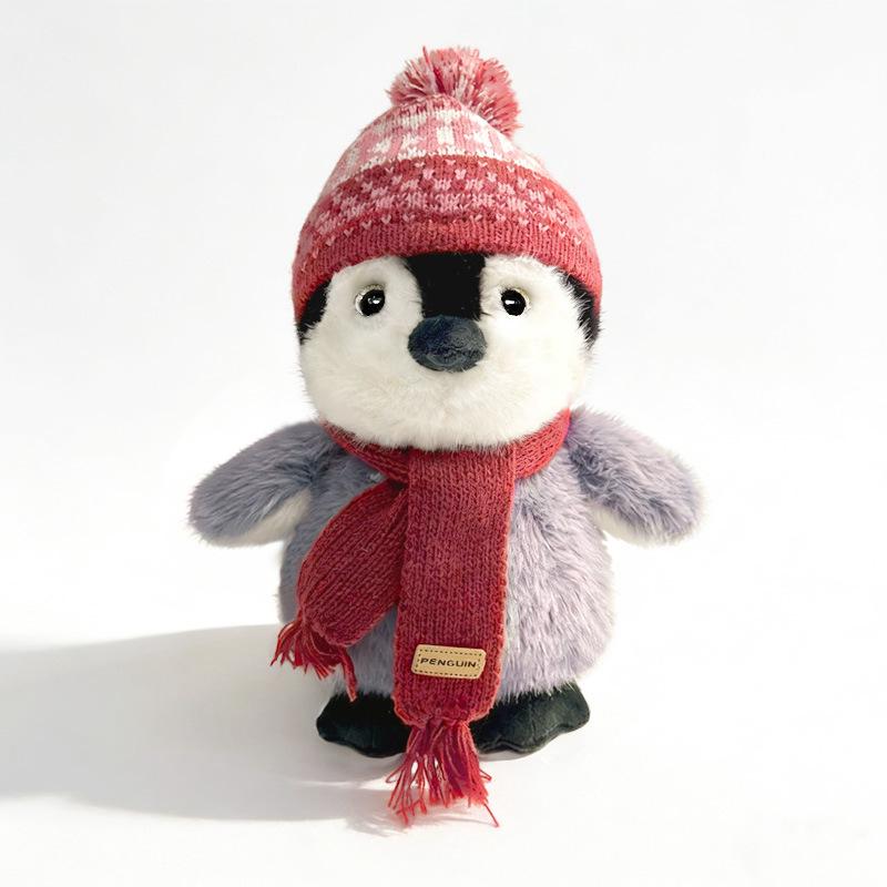 

Penguin Plush Scarf & Hat Toy - Cute Children s Birthday Gift Pillow 25 cm красный
