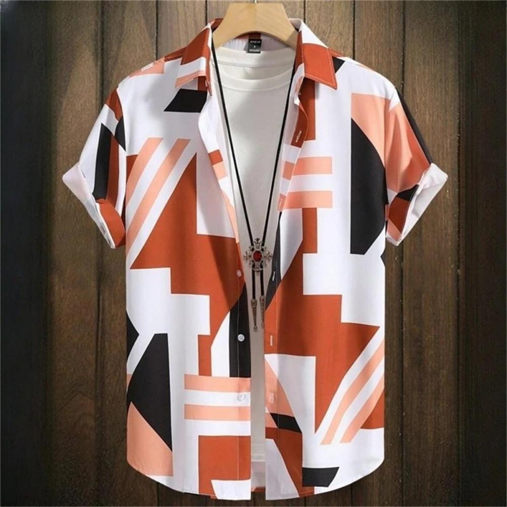 3D Printed Geometry Men's Shirts Loose Casual Fashion Button Short Sleeve Lapel Hawaiian Blouse Shirts for Summer Clothing
