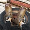 FashionMen Shoe Leather Men's High Top Shoes Classic Motorcycle Boots Riding Mid-Calf Ankle Boots Leisure Walk Non-Slip Man Basic Boots