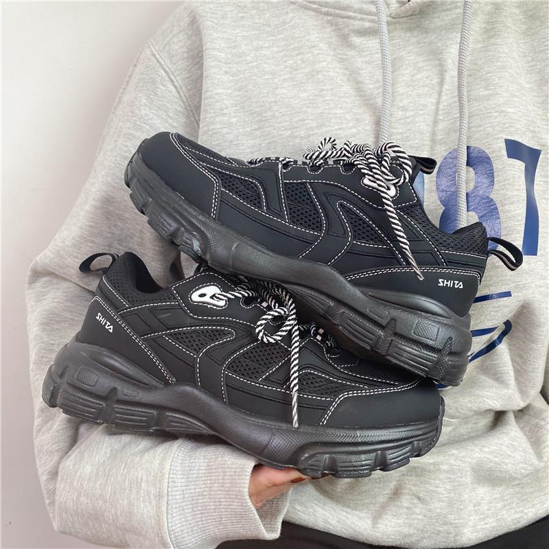 

Korean version of male and female couples casual black dad shoes ins trendy versatile street shooting retro platform Hong Kong style sports shoes spri 36
