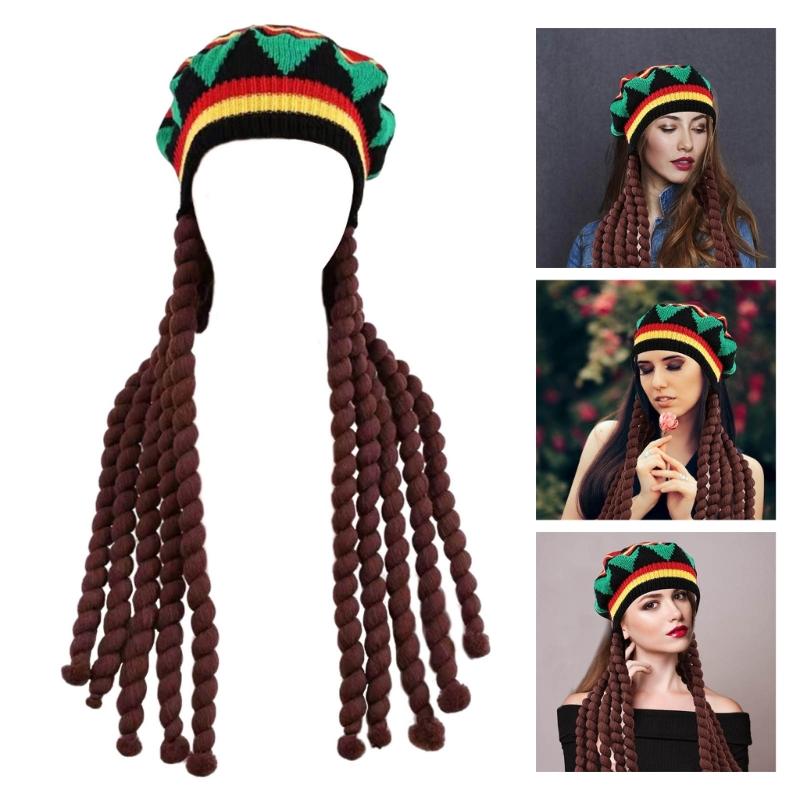 Funny Knitted Dreadlocks Wig Bob Hat for Women Men Braided Wig Hat Handcrochet Beanies Hat Pullover Hat Headwear