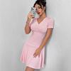 Available: Summer Women's V-Neck Slim Fit A-Line Dress - Solid Color, European & American Style