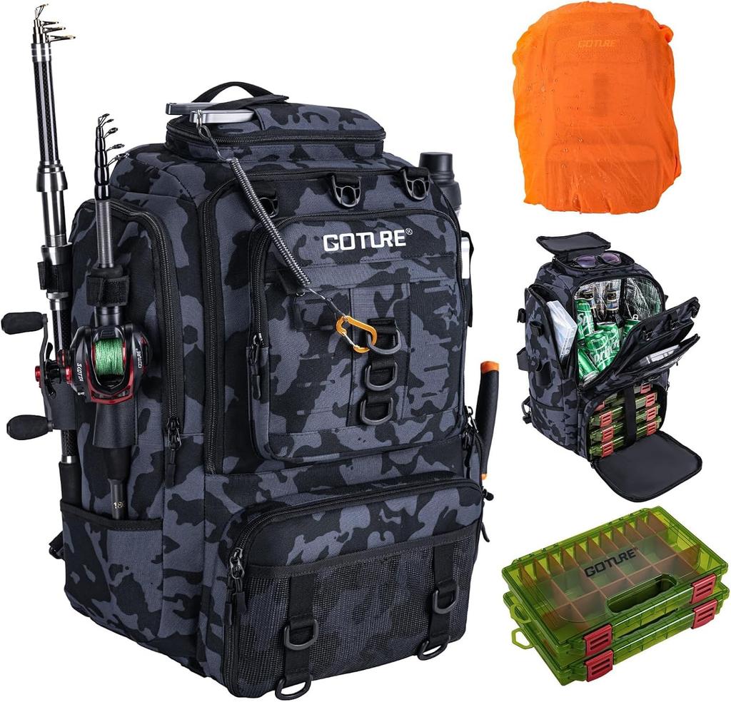 Goture Fishing Backpack, Fishing Bag, Fishing Tackle Bag, Portable Fishing Tackle Box, 40L Large Capacity, 900D Oxford Fabric, SBS Zipper,