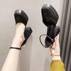 Black/Beige Platform Buckle Strap Cover Heeled Women's Mary Jane Shoes Casual Square Head 13cm High Heels Ladies Pumps