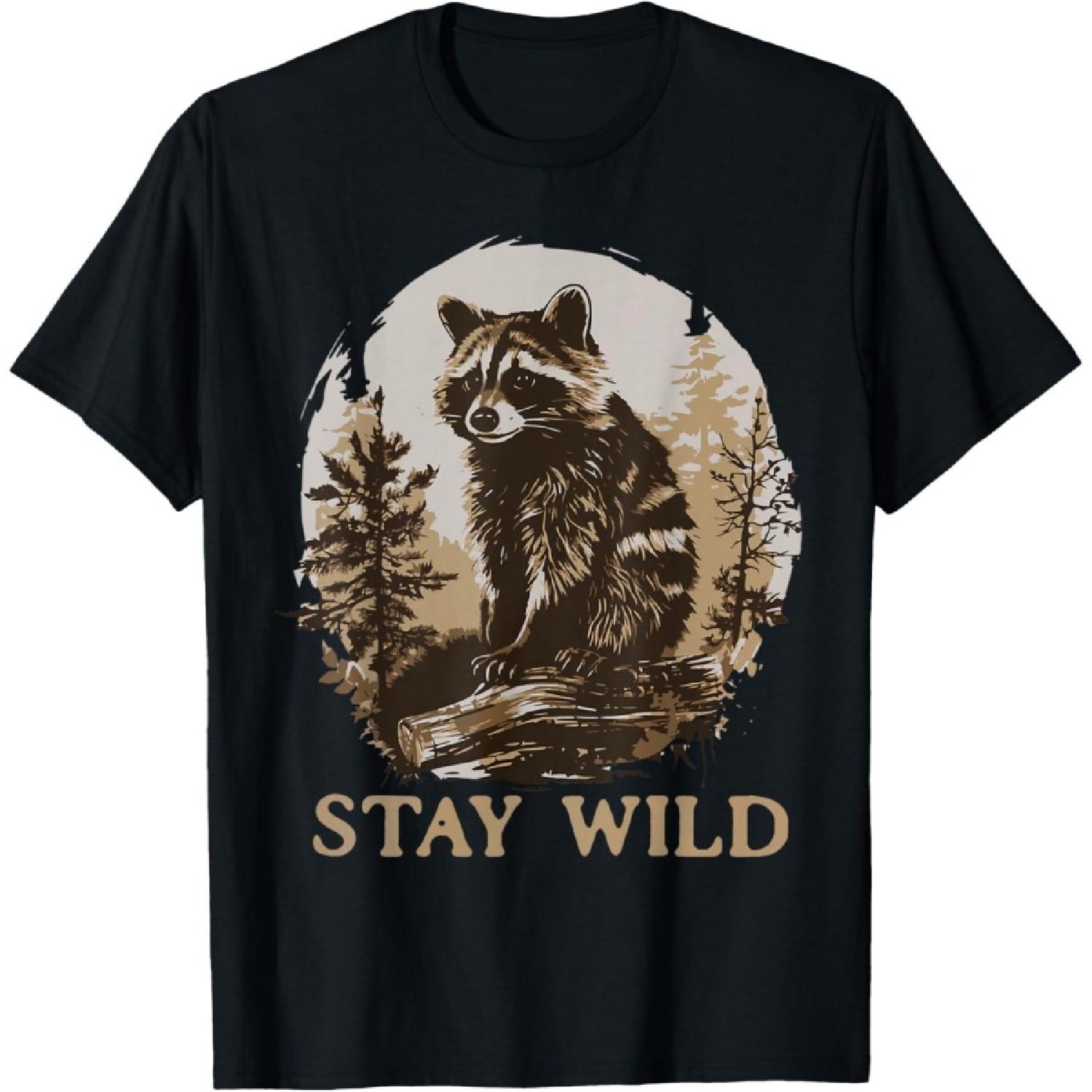 Stay Wild Cottagecore Aesthetic Raccoon Lover Vintage Racoon T-Shirt S