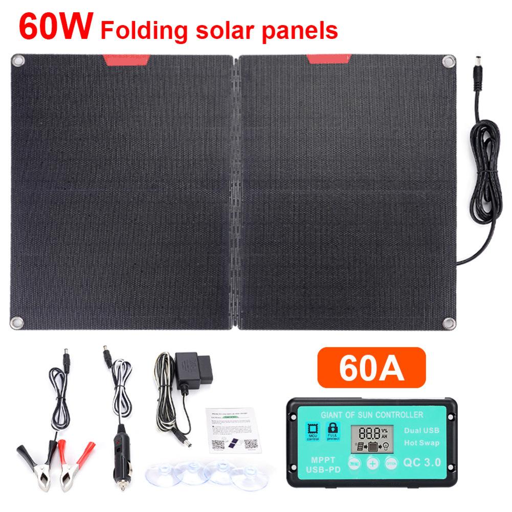 60W Foldable Solar Panel Kit with Smart Controller for Portable Power Charging On RVs and For Outdoor Equipment