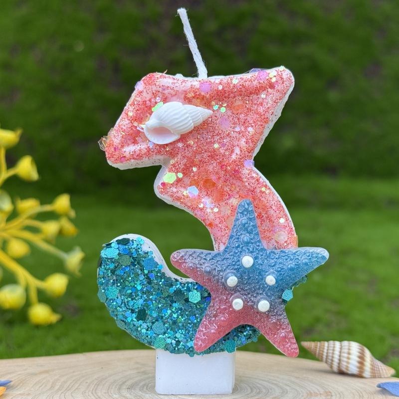 Creative Digital Birthday Candle Cake Party Decoration First Birthday Candle Handmade Diy Ocean Starfish