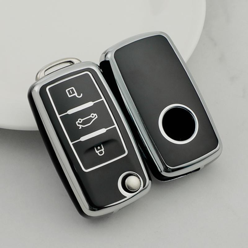 Silver Tpu Auto Key Fob Cover Case Fit For Volkswagen Vw Polo Golf Passat Tiguan Beetle Caddy T5 Up Eos Skoda Octavia Seat Leon Altea
