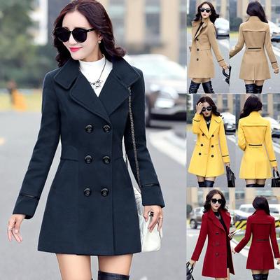 Damski wełniany płaszcz dwurzędowy Elegancka kurtka z długim rękawem do pracy i mody