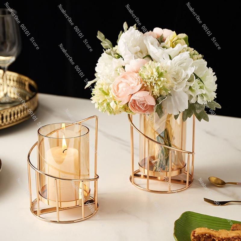 Luxury Romantic Candlestick Decoration for Living Room European Iron Candle Holder Dining Table High-End Candlelight Dinner Prop