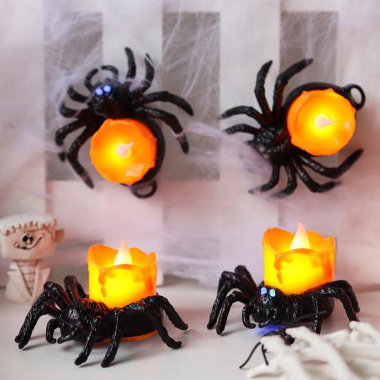 Flameless LED Candle Lights Halloween Spider Tea Light Decoration Battery Operated 3D Electric Flickering Fake Candle for Home Decor