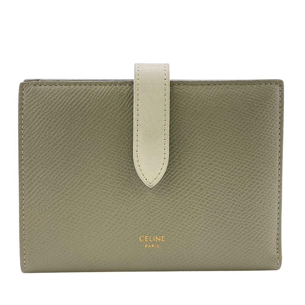 CELINE By color leather Medium strap wallet Bifold Wallet green leather Women Used