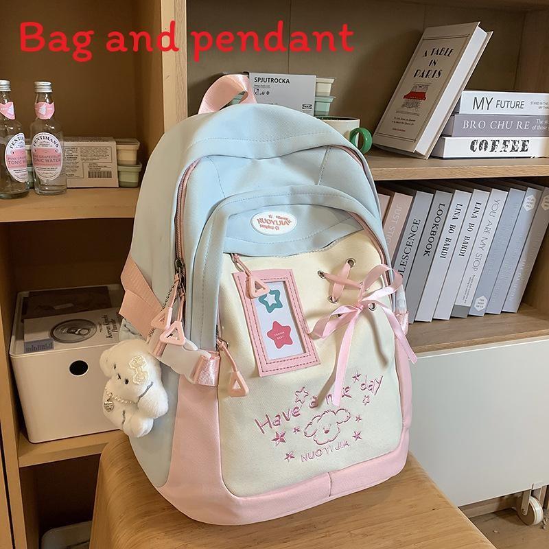 Cute Puppy Letter Embroidery And Strap Design Student Backpack With Pendant For High School Students