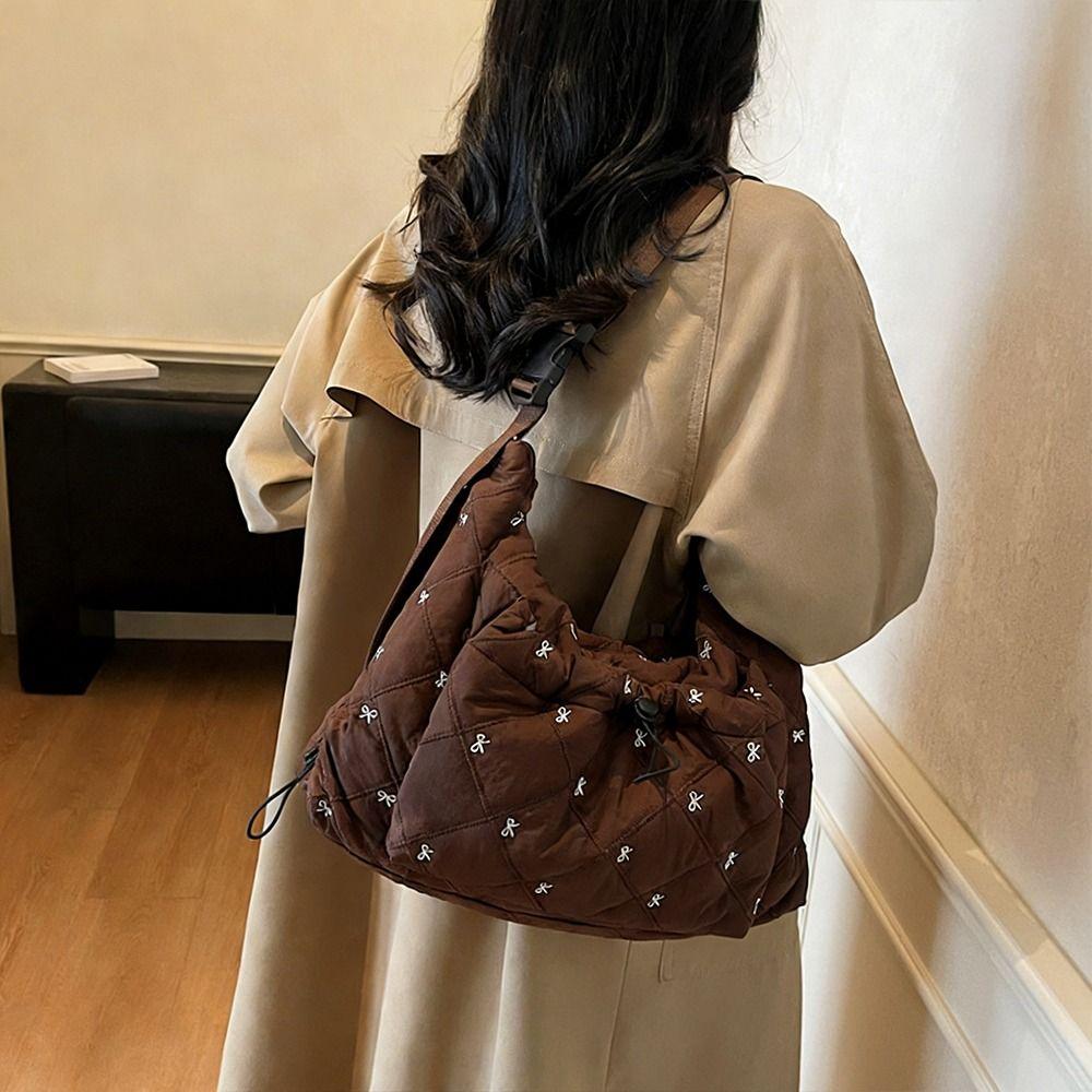 Fashion Cotton Shoulder Bag Soft Padded Zipper Crossbody Bags Large Capacity Handbags