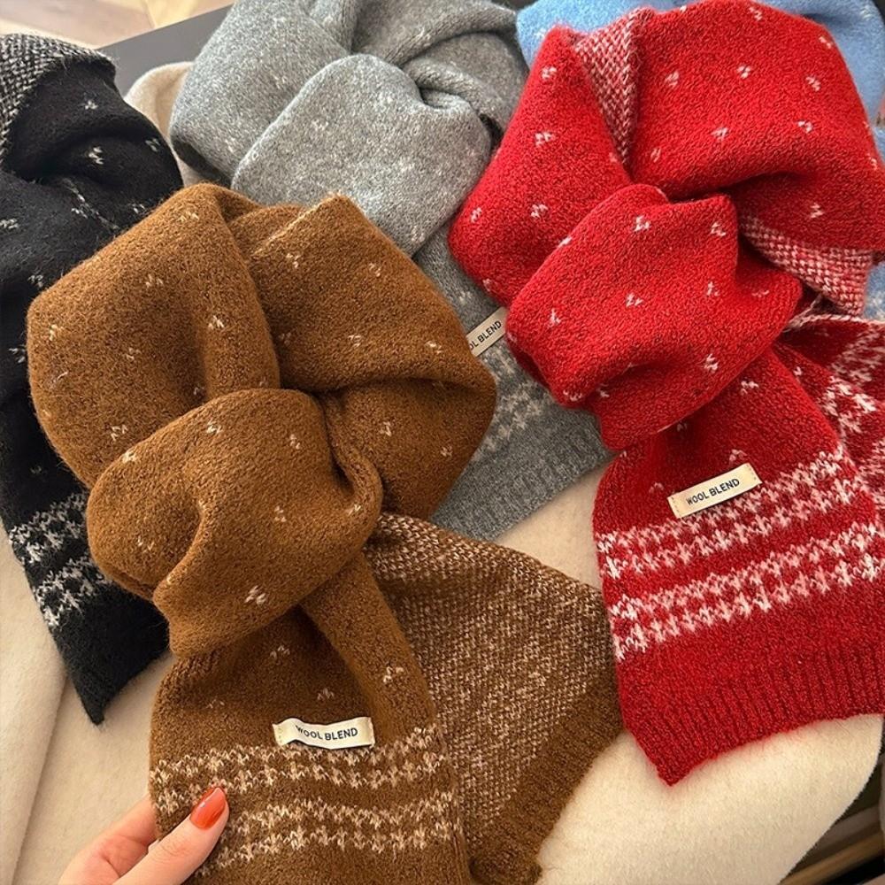 Retro Knitted Scarf Korean Style Winter Scarf Versatile Ladies Wool Scarf