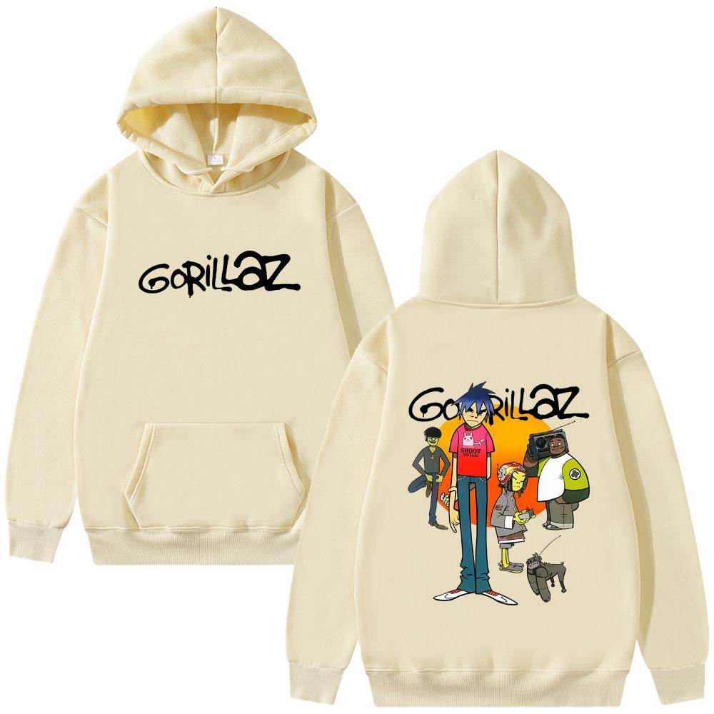 Mikina s kapucí s oboustranným potiskem Gorillaz Pánská Dámská Módní Nadměrná Mikina s kapucí Unisex Vintage Rocková kapela Streetwear