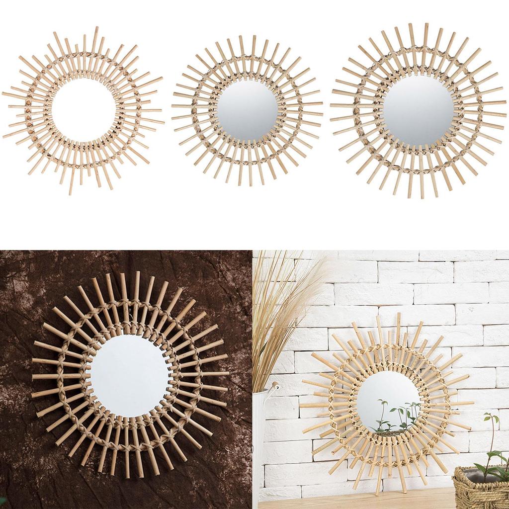 Decorative Wall Hanging Mirror - Small Vintage Mirror Rattan Mirror - Easy Assembly - Perfect for Living Room