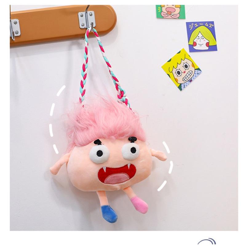 

Милая плюшевая сумка кроссбоди «Дофамин» с куклой с выпученными глазами и кудрявыми волосами - Супер милый и забавный кошелек для монет Standard розовый