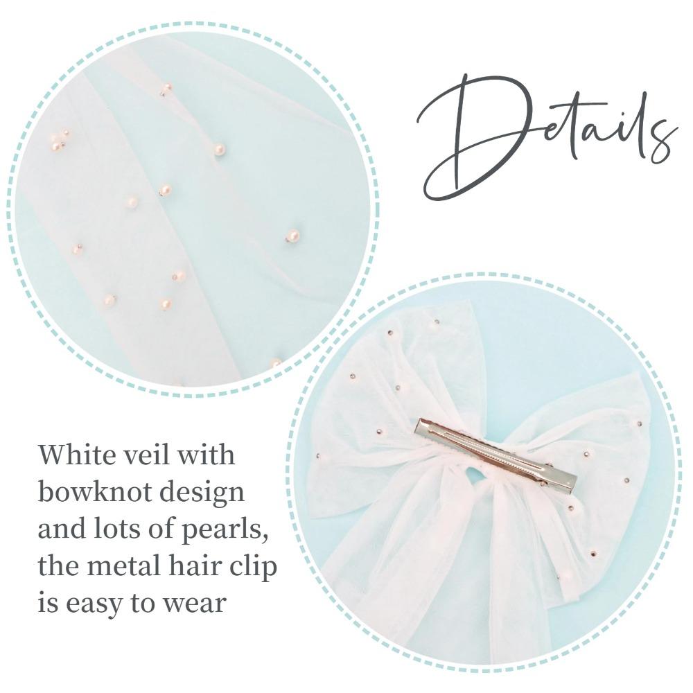Tulle Bow With Pearls Wedding Headdress White Bridal Veils  for Women's Wedding Veils
