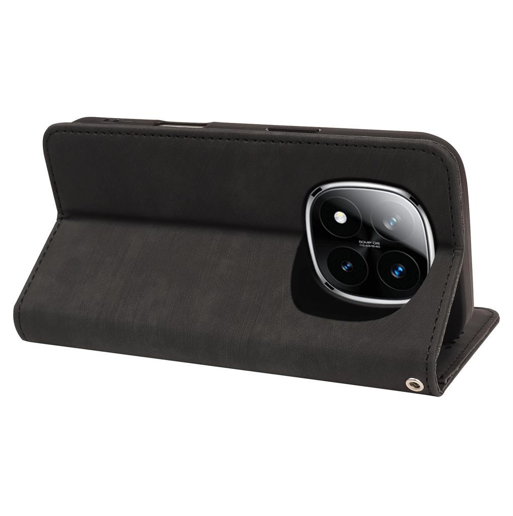 For Xiaomi Redmi Note 14 Pro+ 5G Case Strong Magnetic Leather Wallet Phone Cover with Striped Texture