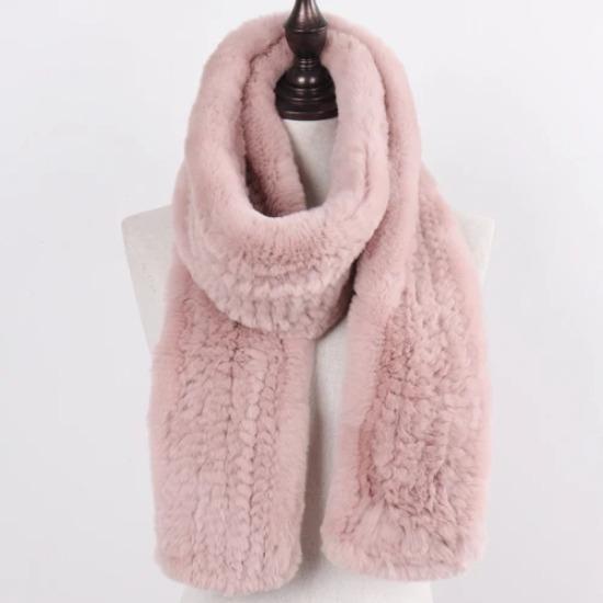 New Women Real Knitted Rex Rabbit Fur Scarf Fashion Luxury Brand Shawl Fur Scarves Solid Color Russian Winter Fur Neckerchief