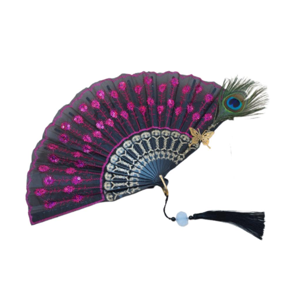 Portable Peacock Feather Folding Fan Exquisite Dance Hand Fans  Wedding Party Decor
