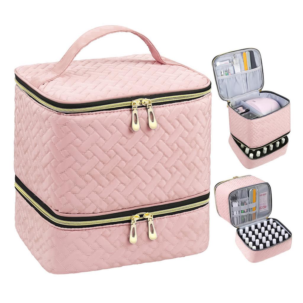 Double Quilted Nail Polish Organizer Portable Nail Polish Storage Bag Gel Nail Polish Carrying Case Nail Kit Supplies Organizer