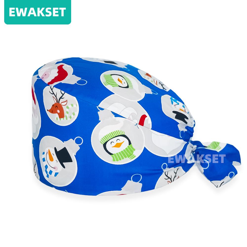 Unisex Christmas Printed Medical Caps Women Men Nurse Doctor Top Surgical Cap Chef Working Hat 100%cotton Scrub Cap