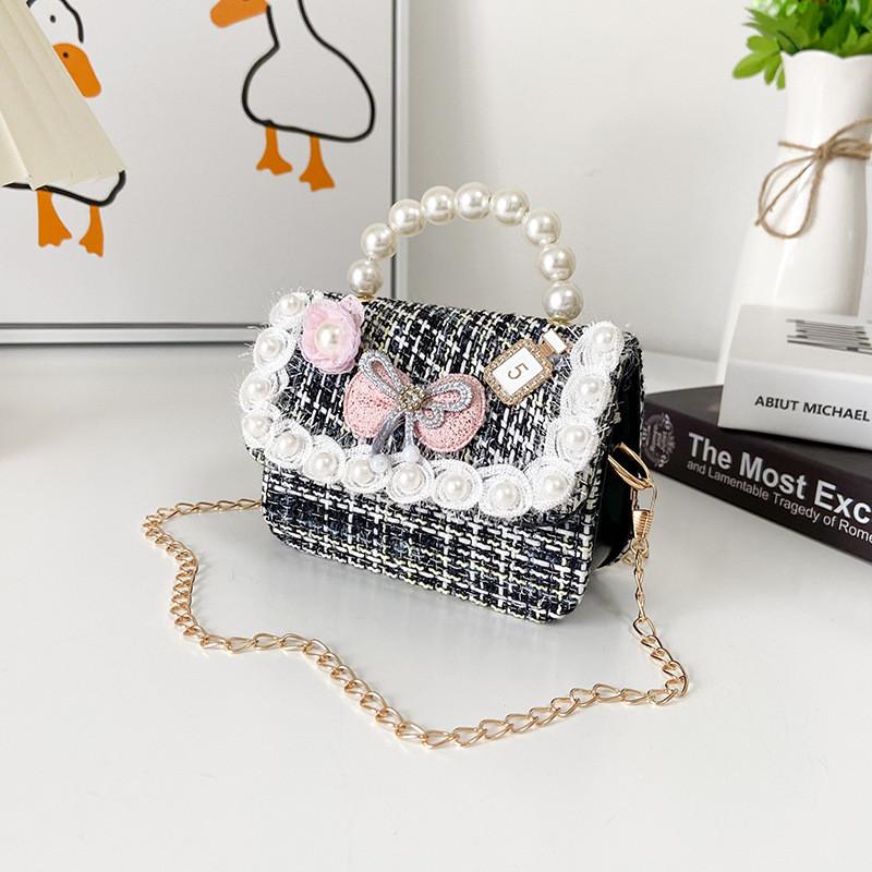 

Adorable Mini Princess Shoulder Bag For Kids With Bowknot Design And Pearl Accents Black Two