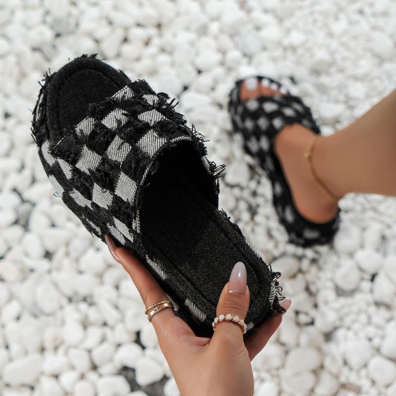 Fashion Denim Women Slippers Summer 2025 Platform Open Toe Women Sandals Fashion Desin Jeans Canvas Slippers Beach Sandalias De Mujer