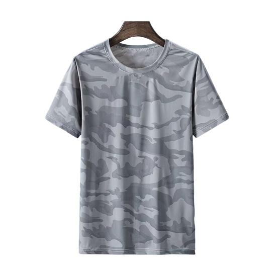 Men Summer T-shirt Ice Sik Short Sleeves Camouflage Print Loose Thin Pullover Round Neck Streetwear Daily Wear Mid Length Casual Sport Jogging Top