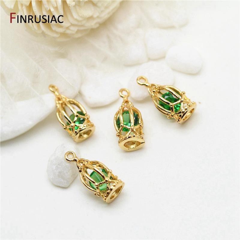 

Creative Inside Green Zircon Crystal Cage Pendant For Jewellery Making Components, DIY Charm Bracelet Necklace Earrings 1 piece