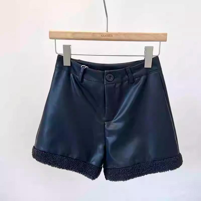 Women's High-Waisted PU Leather Patchwork Fur Shorts: Casual, Stylish, Slim Fit for Autumn & Winter