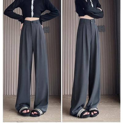 Double Button Casual Large Size Straight Suit Pants for Women In Spring and Summer New High Waist Drooping Slimming Wide-leg Pants