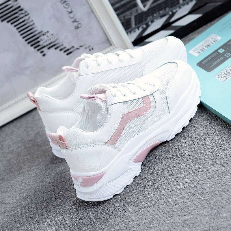 Fashion Dad's Shoes Breathable Summer Women's Shoes Student Running Mesh Sports Shoes Women's Trendy Thick Soled White Shoes